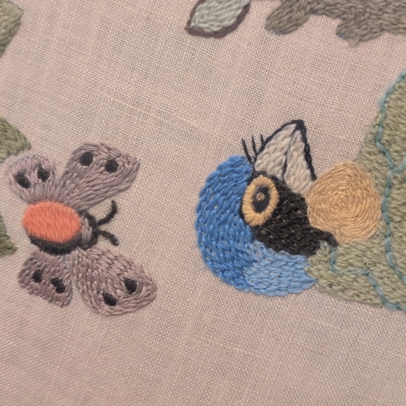 60s 70s Vintage Large Crewel Embroidery of Tropical Birds, Parrots, 23x25 MCM - Picture 8 of 12